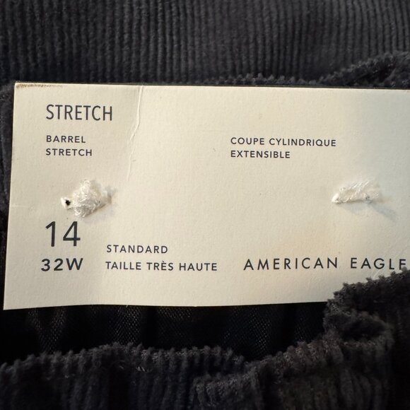 NWT American Eagle Charcoal Grey Stretch Corduroy Barrel Leg Pants in Women's 14 - Picture 6 of 10